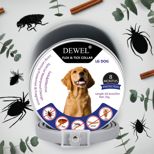 DEWEL™ Natural Vet-Recommended Flea & Tick Prevention Collar for Dogs — Non-Toxic, Plant-Based Ingredients, 8 Months Protection