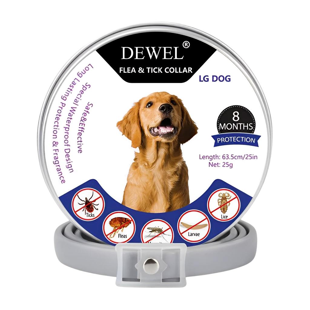DEWEL™ All-Natural Flea & Tick Prevention Collar for Dogs — Vet-Recommended, 8-Month Non-Toxic Treatment for All Breeds.