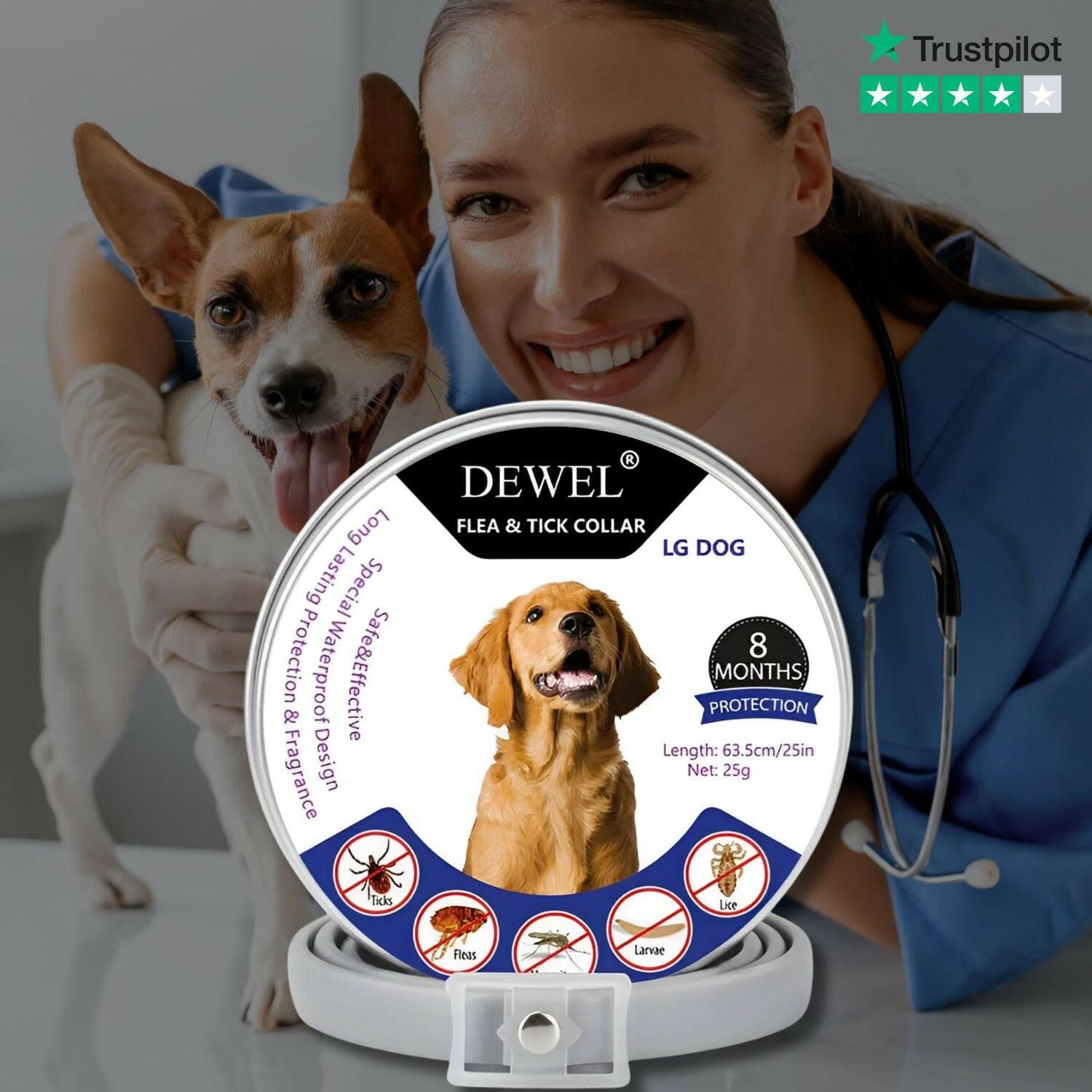 DEWEL™ Small Dog Flea & Tick Collar – Vet-Approved, Non-Toxic, 8-Month Natural Protection