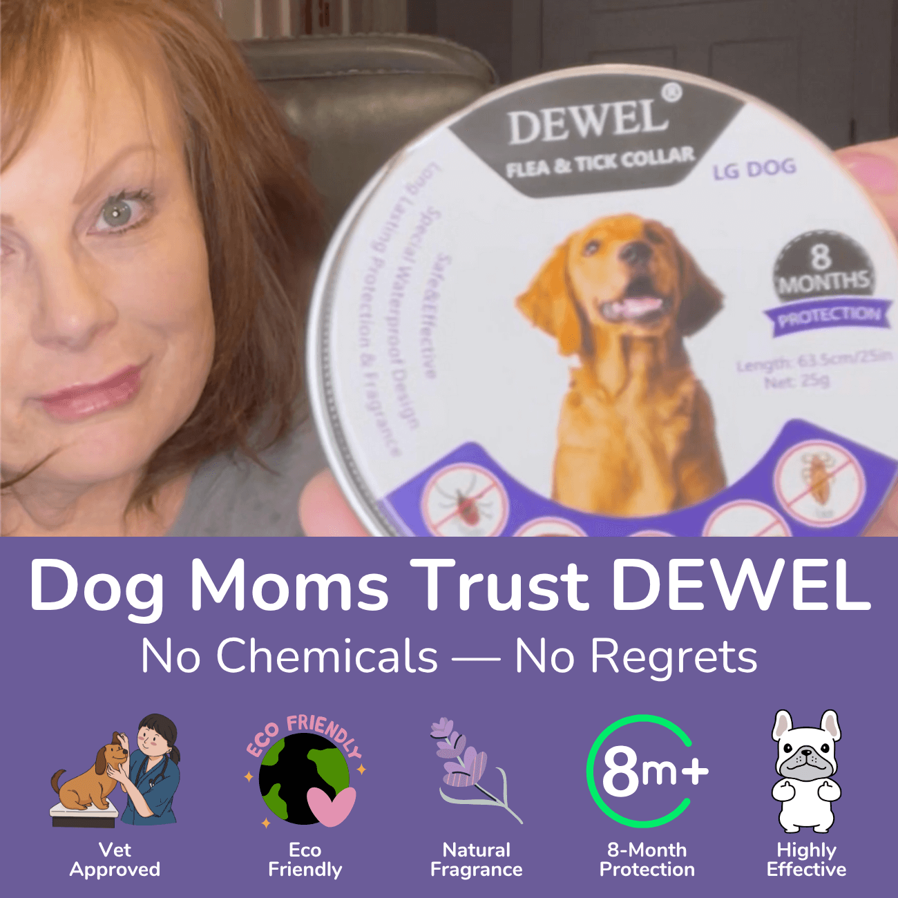 Dom Moms Trust DEWEL — No Chemicals — No Regrets — DEWEL Flea & Tick Collar for Dogs